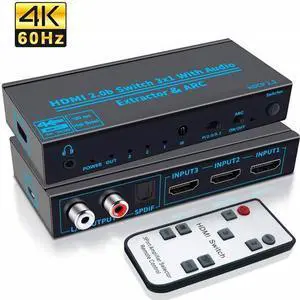 HDMI 2.0b 3x1 Switch with Audio Extractor & ARC, 4K@60Hz HDR, HDCP 2.3, Optical/RCA/3.5mm Output HDMI 2.0b 3x1 Switch with Audio Extractor & ARC, 4K@60Hz HDR, HDCP 2.3, Optical/RCA/3.5mm Output