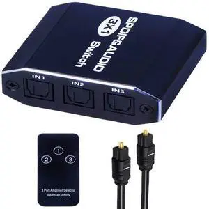 Torpedo Nova  3x1 Optical Audio Switch with Remote - SPDIF/Toslink 3-in-1 Out Selector for PS4/PS5/Xbox/Apple TV/Blu-ray Player, Support Dolby Digital & DTS