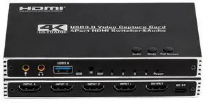 Torpedo Nova 4-Channel USB 3.0 HDMI Video Capture Card with 4x1 Switcher - 4K 4-in-1 Multi-Viewer, Zero Latency Loop-Out, Live Streaming & Recording, Plug & Play for Windows/Mac