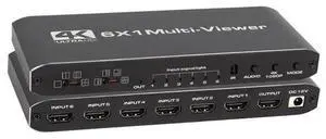 Torpedo Nova 6x1 HDMI Multi-Viewer & Seamless Switcher - 4K 6-in-1 Video Wall Splitter, Support 2/4/6 Screen Division, Metal Housing, Remote & Button Control for Surveillance, Live Production
