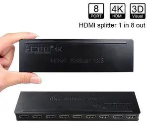 Torpedo Nova 1x8 HDMI Splitter Ultra-Thin - 4K 1 in 8 Out Distribution Amplifier, Support 3D, HDCP 1.4, Cascading Function, 25m Transmission for Digital Signage, Conference Rooms