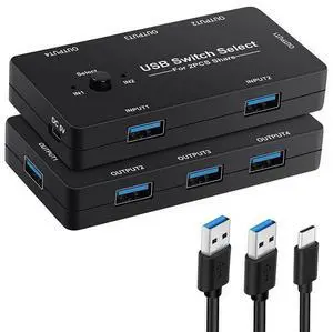 2-Port USB 2.0 Sharing Switch KVM Hub - 4 Output USB 2.0 Peripheral Sharing for 2 Computers, Support Printer, Keyboard, Mouse, U Disk, Plug and Play, No Driver Required