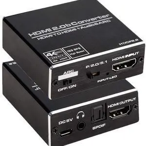 4K@60Hz HDMI 2.0 Audio Extractor with ARC - SPDIF Optical & 3.5mm AUX Stereo Output, Support HDCP 2.2, HDR10, 4:4:4 Chroma, Metal Housing