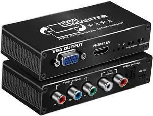 HDMI to Component (YPbPr) & VGA Converter with Optical Audio - 1080P Video Scaler Adapter, Support YPbPr/RGB/VGA Output, SPDIF + R/L Audio, Compatible with PS4, Switch, Fire TV