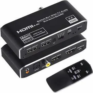2x1 HDMI 2.0b Switch with eARC Audio Extractor - 4K@60Hz HDR, HDCP 2.3, 7.1 Dolby Atmos, Optical/Coaxial/3.5mm Output, for Home Theater & Audio Systems