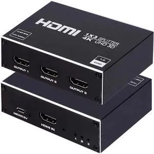 HDMI 1.4 Splitter 1x3 - 4K@30Hz 1 in 3 Out Distribution Amplifier, HDCP Compliant, Support 3D, Deep Color, DTS-HD, Dolby TrueHD, Mirror Mode for Home Theater