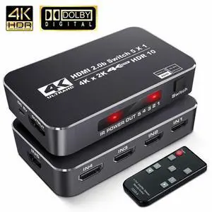 5x1 HDMI 2.0 Switch 4K@60Hz - 5 in 1 Out HDMI Switcher with Remote, Support HDR10, Dolby Vision, HDCP 2.2, 3D, Auto-Switching, for Gaming & Home Theater