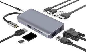 10-in-1 USB C Hub Multiport Adapter - 4K HDMI, VGA, 3x USB 3.0, Gigabit Ethernet, 60W PD Charging, SD/TF Card Reader, 3.5mm Audio for MacBook Pro/Air, Dell XPS, Chromebook 10-in-1 USB C Hub Multiport Adapter - 4K HDMI, VGA, 3x USB 3.0, Gigabit Ethernet, 60W PD Charging, SD/TF Card Reader, 3.5mm Audio for MacBook Pro/Air, Dell XPS, Chromebook