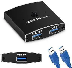2x1 USB 3.0 Sharing Switch - USB 3.0 Peripheral Switcher for 2 Computers, One-Button Control, Plug & Play, LED Indicator, Compatible with Keyboard, Mouse, Printers