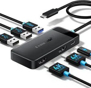 Lemorele Docking Station Dual Monitor, 6 in 1 USB C Hub Multiport Adapter w/2 HDMI 4K, 5Gbps USB3.0 & 2 USB2.0, 100W PD Charging - USB C Dock for Laptop Dell/Lenovo/HP/MacBook/Surface - Plug and Play