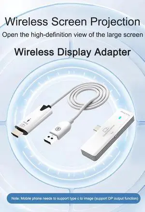 50M Wireless HDMI Adapter with Type-C Port, 5.8G 1080P, Plug & Play for iPad/TV/Projector