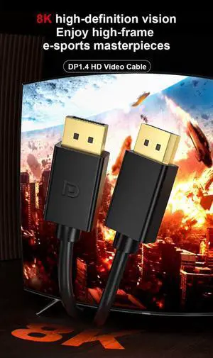 DisplayPort 1.4 Cable 8K@60Hz, DP to DP, Multiple Lengths, Gold-Plated Connectors