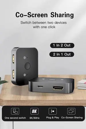 HDMI Bidirectional Switch 1 in 2 Out 8K 60hz 4K 8K 144Hz USB C Hubs Docking Station 2 in 1 Out HDMI Splitter Switch