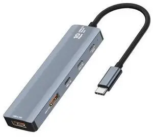 5-in-1 USB-C Hub - 10Gbps Data Transfer, 2×USB-A + 2×USB-C + Power Delivery, Aluminum Portable Docking Station for Laptop, PC, Tablet