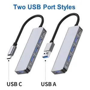 5-Port USB 3.0 Hub Docking Station  - 5Gbps Data Transfer, PD 100W Charging Port, Aluminum Housing, for Laptop, PC, Smart TV, Router USB-C