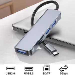 5-Port USB Hub with 100W PD Charging & SD/TF Card Reader - 5Gbps Data Transfer, Aluminum Housing, for Laptop, PC, Smart TV