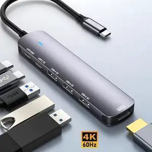 6-in-1 USB-C Hub - 4K@60Hz HDMI, 100W PD Charging, 4×USB 3.0/Type-C Ports, Aluminum Compact Design for Laptop, PC, Smart TV, Gaming Console 6-in-1 USB-C Hub - 4K@60Hz HDMI, 100W PD Charging, 4×USB 3.0/Type-C Ports, Aluminum Compact Design for Laptop, PC, Smart TV, Gaming Console