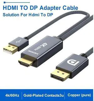 2-in-1 HDMI to USB-C Adapter Cable 1M/2M - 4K@60Hz HDR, Gold-Plated Connectors, USB 2.0 Power, Aluminum Housing for Laptop, Monitor, PS5, Set-Top Box