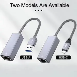 ULT-unite USB-A  to RJ45 Ethernet Adapter 20cm - 2.5Gbps Network Speed, Gold-Plated Connectors, Braided Cable, Aluminum Housing for Laptop, Tablet, Desktop