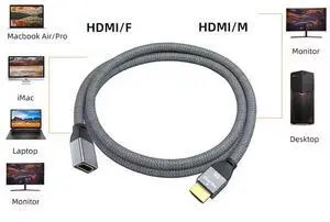 Ultra High Speed HDMI 2.1 Cable - 8K@60Hz, 4K@120Hz, 48Gbps, Gold-Plated Connectors, Braided Jacket, Multiple Lengths for Home Theater, Gaming, PC