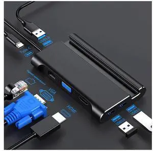 USB C HUB 7 in 1 Type-C Converter Dock Station HUB HDMI VGA LAN USB3.0 PD Phone Bracket Adapter for Laptop Computer Accessories eokCXOY USB C HUB 7 in 1 Type-C Converter Dock Station HUB HDMI VGA LAN USB3.0 PD Phone Bracket Adapter for Laptop Computer Accessories eokCXOY