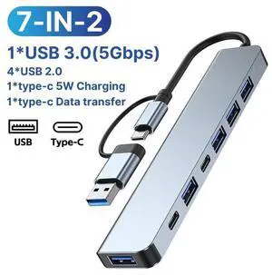 Aluminum 7 in 2 USB C Splitter USB HUB with with 1 * USB 3.0 port and 4 * USB 2.0 ports, 1 * Type C data port and 1*type C 5W power for PC Laptops Desktops eokCXOY Aluminum 7 in 2 USB C Splitter USB HUB with with 1 * USB 3.0 port and 4 * USB 2.0 ports, 1 * Type C data port and 1*type C 5W power for PC Laptops Desktops eokCXOY