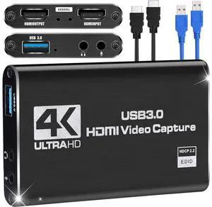 4K Capture Card, Game Capture Card for Nin-tendo Switch,1080P HDMI Video Capture Card USB 3.0 60FPS Video Capture Device for Streaming, Video Recording, Gaming Capture Work with PS4/PS5/PC/OBS/DSLR