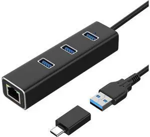 USB 3.0 HUB with 1000MBps RJ45 Gigabit Ethernet Port, 3-Port USB to Ethernet Adapter with USB C Adapter, Aluminum USB Extender Splitter for Laptop, Mac-Book, Mac Pro, i-Mac, Surface Pro, XPS, PC USB 3.0 HUB with 1000MBps RJ45 Gigabit Ethernet Port, 3-Port USB to Ethernet Adapter with USB C Adapter, Aluminum USB Extender Splitter for Laptop, Mac-Book, Mac Pro, i-Mac, Surface Pro, XPS, PC