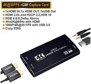 Upgraded USB3.0 HDMI 4K 60Hz Video Capture, HDMI to USB3.0, 4K@30fps 1080p60fps Video Capture Card Dongle Game Streaming Live Stream Broadcast Support HDR, EDID, HDCP2.2 with MIC&Audio eokCXOY Upgraded USB3.0 HDMI 4K 60Hz Video Capture, HDMI to USB3.0, 4K@30fps 1080p60fps Video Capture Card Dongle Game Streaming Live Stream Broadcast Support HDR, EDID, HDCP2.2 with MIC&Audio eokCXOY