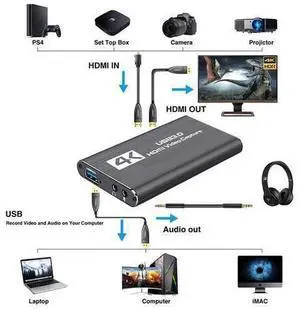 4K Audio Video Capture Card USB 3.0 HDMI Video Capture Device Full HD 1080P for Game Recording Live Streaming Broadcasting eokCXOY