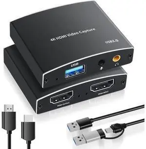 Capture Card, Audio Video Capture Card, USB 3.0 Video Capture Card 4K@60Hz HDMI Loop-Out, 1080P 60FPS Game Capture Card for Streaming Works for Nintendo Switch/PS5/OBS/PC/Camera eokCXOY