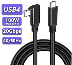 USB C to USB C Cable 1.6FT/1Pack,Right Angle Type-C/USB C 3.2 Gen 2 20Gbps Cablee 4K@60Hz UHD Video Monitor Cable 100W PD Fast Charging Cable.for Oculus Quest, MacBook Pro,AR,Switch,Phone 15,Laptops