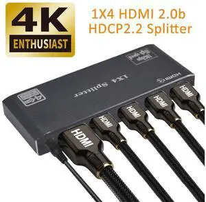 1x4 HDMI 2.0 Gaming Splitter with EDID mode, 4K @60Hz 8:8:8, 18Gbps, Audio Extractor, EDID, 4 Port, 1 in 4 Out HDMI Splitter for Game Xbox PS5 1080p120Hz Roku eokCXOY