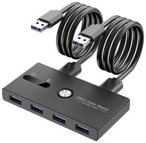 USB 3.0 Switch Selector, USB KVM Switcher 4 Port USB Peripheral Switcher Box Hub for Mouse, Keyboard, Scanner, Printer, PC, Laptop with One-Button Switch and 2 PCS USB 3.0 Cable eokCXOY