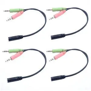4Pcs 3.5mm 1 Female to 2 Male Y Splitter Cable for L/R Audio Microphone MIC PC Headset Headphone Mic Audio Y Splitter Flat Cable Headphone Splitter Smartphone Gaming Headset to PC Adapter