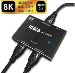 HDMI 2.1 Ultra HD 8K High Speed 48Gbps Directional Switch Only 2in 1out 8K@60Hz 4K@120Hz Converter Compatible with Xbox PS5 Projectors Monitors eokCXOY