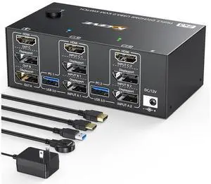 Triple Monitors KVM Switch 2 Displayport + HDMI USB 3.0 KVM Switch 8K@60Hz,4K@144Hz 3 Monitors 2 Computers KVM Switch with 4 USB 3.0 Ports Included KVM Cables, HDMI 8K@60Hz/4K@60Hz,DP 8K@30Hz/4K@144Hz Triple Monitors KVM Switch 2 Displayport + HDMI USB 3.0 KVM Switch 8K@60Hz,4K@144Hz 3 Monitors 2 Computers KVM Switch with 4 USB 3.0 Ports Included KVM Cables, HDMI 8K@60Hz/4K@60Hz,DP 8K@30Hz/4K@144Hz