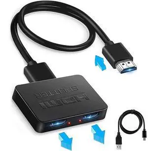 HDMI Splitter 1 In 2 Out, 4K HDMI Splitter for Dual Monitors [Just Duplicate/Mirror Screens, Not Extend] 1x2 HDMI Splitter 1 to 2 Amplifier for 4K @30HZ Full HD 1080P 3D with HDMI Cable eokCXOY