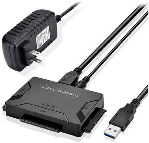 USB 3.0 to IDE/SATA Hard Drive Adapter, SATA IDE to USB 3.0 External Converter for 2.5" 3.5" IDE SATA HDD SSD DVD Optical Drive, Universal Hard Drive Reader w/12V 2A Power Supply Support 6TB eokCXOY
