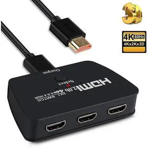4K@60Hz HDMI Switchwith 3.9FT HDMI Cable, HDMI Switch 3 in 1 Out, 3-Port HDMI Switcher Selector, Supports 4K, 3D, HDCP2.2, HDMI2.0, HDR, for Fire Stick 4K, HDTV, PS4/5, Game Consoles, PC eokCXOY