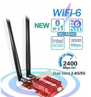 PCIe WiFi 6 Card with Bluetooth 5.0 Adapter & Heat Sink - Wireless PCI Express AC 3000Mbps Network Card AX200 802.11AX Wi-Fi Adapters for Windows 10 64-bit, AX200 WiFi Card eokCXOY
