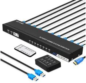 4K HDMI KVM Switch Box - Video Keyboard Mouse Switch Board, 8 Ports HDMI, 4 USB KVM Switch USB Switch 8 Computer Control, with 3-Switching Methods, Plug-and-Play, Black eokCXOY