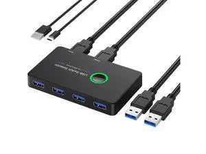 USB 3.0 KVM Switch Selector 2 in 4 Out for 2 Computers Sharing 4 USB Devices, USB 3.0 Switch Peripheral Switcher Box Hub for Mouse, Keyboard, Scanner, Printer; for Mac/Windows/Linux; eokCXOY