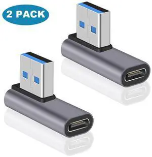 [2 PACK] USB C to USB 3.1 Adapter 10Gbps, USB C Female to USB A Male Adapter, USB C to USB A Adapter 3.1 Gen 2, 90 Degree USB C Adapter Double Sided Charging & Sync for PC, Laptop, Quest Link eokCXOY