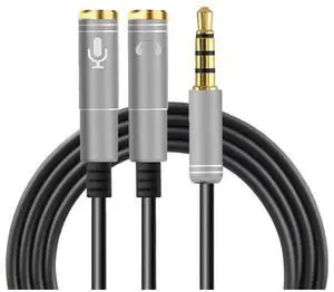 2-PACK Headphone Splitter, [Hi-Fi Sound, Copper Shell] 3.5mm Male to 2 Dual 3.5mm Female Audio Splitter Cord Nylon-Braided Stereo Y Splitter for iPhone, Samsung, Smartphones, Tablets-Gray