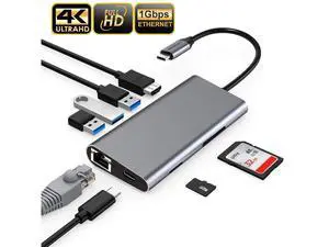 USB-C HUB Multiport USB C Adapter, 8-in-1 Type-C Dongle USB-C Thunderbolt 3 Dock Portable with Gigabit Ethernet, 60W USB C PD Charge Port, 4K HDMI, SD/TF Card Reader, 3-USB 3.0 Ports for MacBook/Pro USB-C HUB Multiport USB C Adapter, 8-in-1 Type-C Dongle USB-C Thunderbolt 3 Dock Portable with Gigabit Ethernet, 60W USB C PD Charge Port, 4K HDMI, SD/TF Card Reader, 3-USB 3.0 Ports for MacBook/Pro
