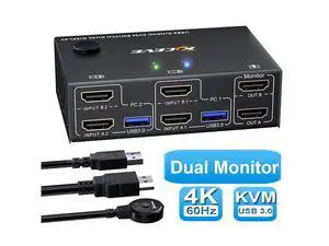 2 Port 4K @60Hz Dual Monitor HDMI KVM Switch with USB 3.0 Port Simulation EDID, USB HDMI Extended Display Switcher for 2 Computers Share 2 Monitors and 4 USB 3.0 Devices, with Wired Controller&Cables 2 Port 4K @60Hz Dual Monitor HDMI KVM Switch with USB 3.0 Port Simulation EDID, USB HDMI Extended Display Switcher for 2 Computers Share 2 Monitors and 4 USB 3.0 Devices, with Wired Controller&Cables