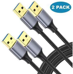 [2 PACK] USB A to USB A Cable 3.3FT, USB 3.0 Male to Male Cable, Braided Nylon High-Speed Transfer USB 3.0 Cable, Double Sided USB Cord for Hard Drive Enclosures, Cameras, DVD Player, Laptop More