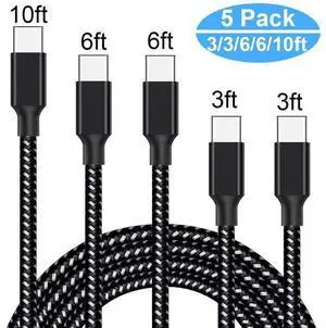 5Pack (3/3/6/6/10FT) Fast Charging 3A USB-C to USB-A Nylon Braid Cable Rapid Charger Quick Cord USB C Cable Compatible Samsung Galaxy S10 S9 S8 Plus, Note 10 9 8, LG V50 V40 G8 G7 eokCXOY