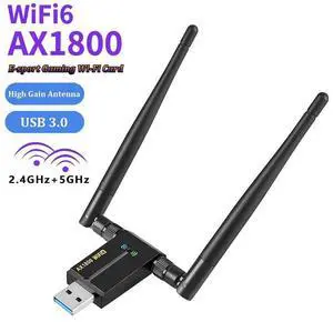 WiFi Adapter for Desktop PC - WiFi 6 1800Mbps USB 3.0 Wireless Network Adapter - 2.4G/5G Dual Band WiFi Dongle for Laptop MU-MIMO OFDMA WPA3 Dual 5dBi Antennas Plug & Play Supports Windows 11/10